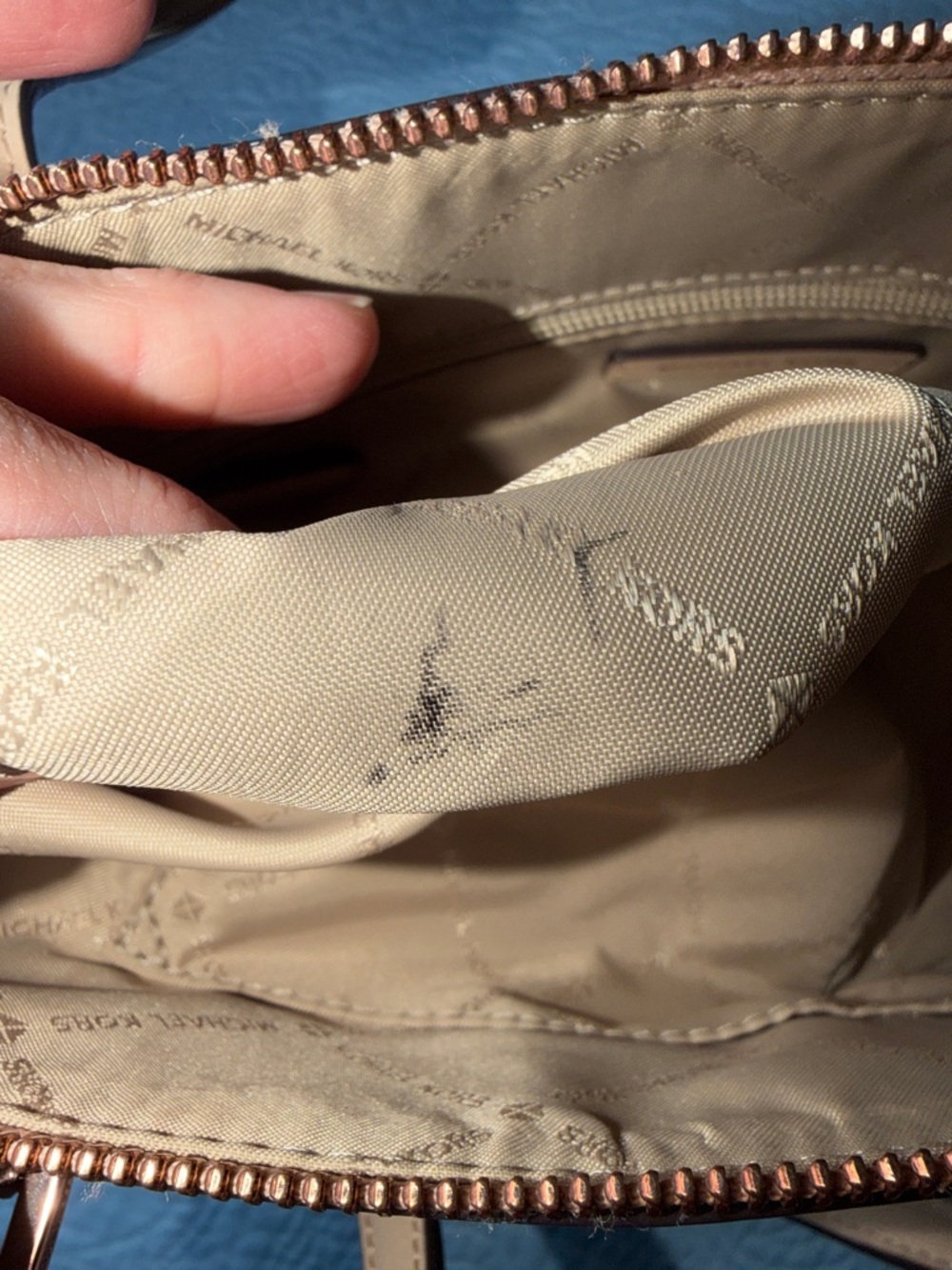 Michael Kors Metallic Rose Gold Embossed Tote with Tan Straps 12 x 10 - Picture 10 of 10